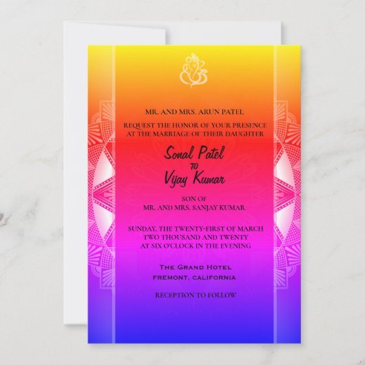 Invitation Mariage indien hindou Ganesha & Chakra Rainbow (Devant)