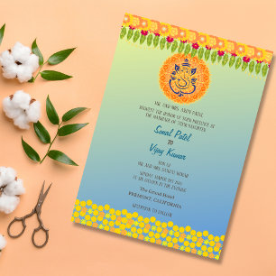 Invitation Mariage indien hindou Ganesha Floral