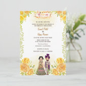 Invitation Mariage indien hindou Ganesha Jaune Floral (Debout devant)