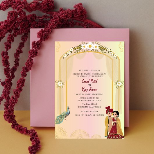 Invitation Mariage indien hindou Ganesha Peacock