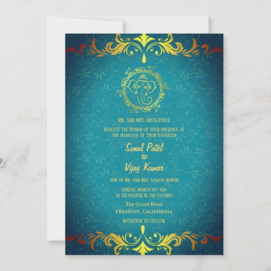Invitation Mariage indien hindou Ganesha Royal Golden (Devant)