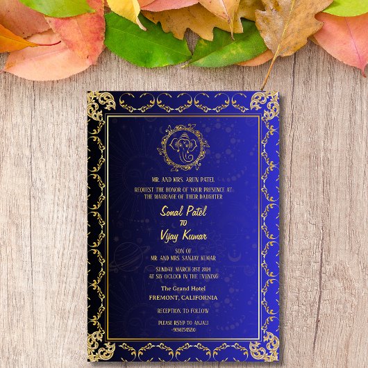 Invitation Mariage indien hindou Ganesha Royal Golden