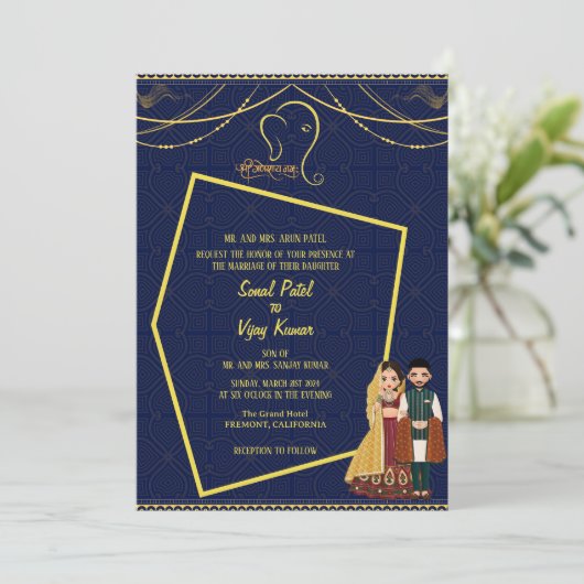 Invitation Mariage indien hindou Ganesha Royal Golden (Debout devant)
