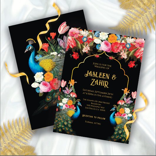 Invitation Mariage indien hindou Peacock Floral
