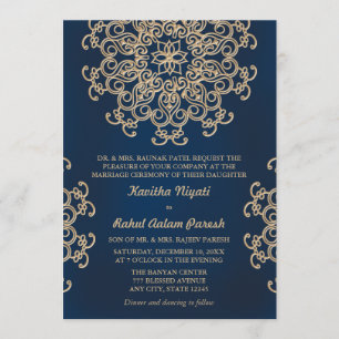 Invitation Mariage indien inspiré de la marine et de l'or