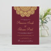 Invitation Mariage indien Mandala d'or moderne et traditionne (Debout devant)