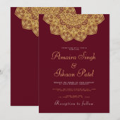 Invitation Mariage indien Mandala d'or moderne et traditionne (Devant / Derrière)