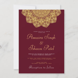 Invitation Mariage indien Mandala d'or moderne et traditionne