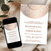 Invitation Mariage indien Mandala en bronze blanc traditionne