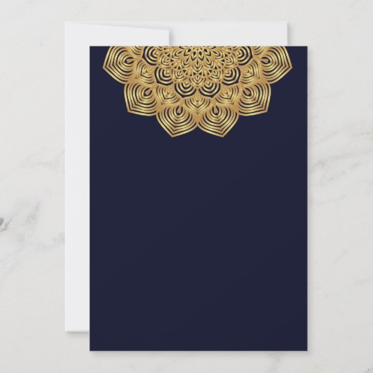 Invitation Mariage indien Mandala en or traditionnel bleu mar (Dos)