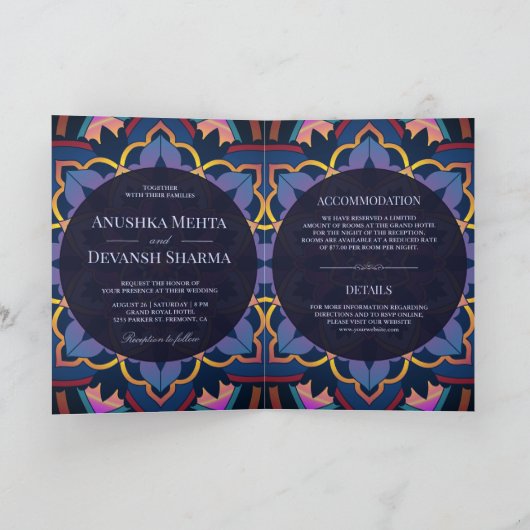 Invitation Mariage indien Mandala jaune bleu violet (Intérieur)