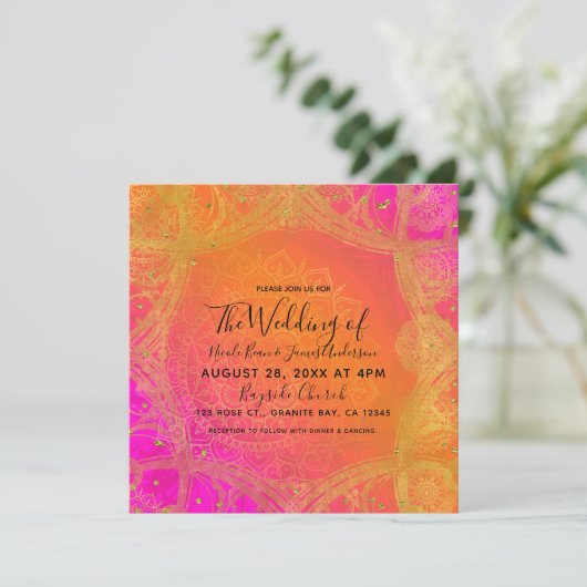 Invitation Mariage indien Mandala Pink Orange (Debout devant)