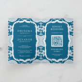 Invitation Mariage indien Mandala QR Code bleu et blanc (Intérieur)