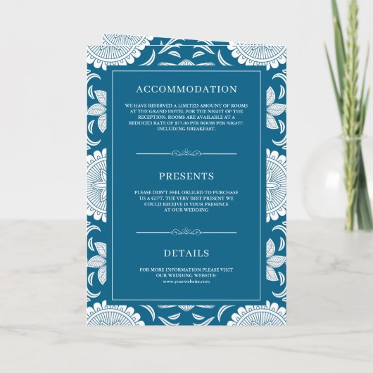 Invitation Mariage indien Mandala QR Code bleu et blanc (Dos)