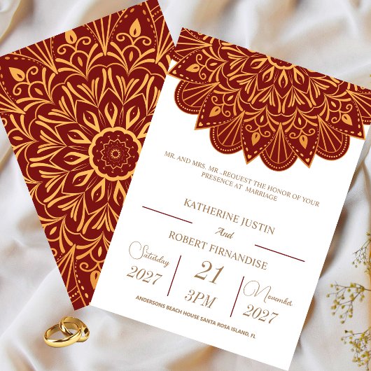 Invitation Mariage indien Mandala traditionnel OR