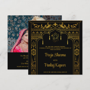 Invitation Mariage indien Mandap Ganesha Gold Script Photo