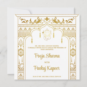 Invitation Mariage indien Mandap Ganesha Gold Script Photo