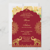 Invitation Mariage indien marron or éléphant lotus (Devant)