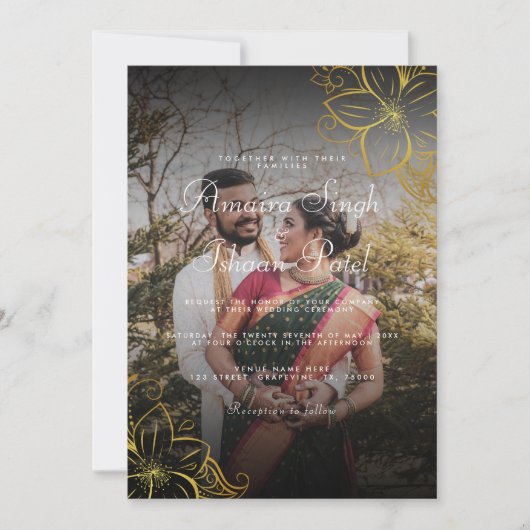Invitation Mariage indien Mehndi moderne & traditionnel Gold (Devant)