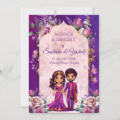 Invitation Mariage indien Mehndi violet mignon couple nuptial (Devant)
