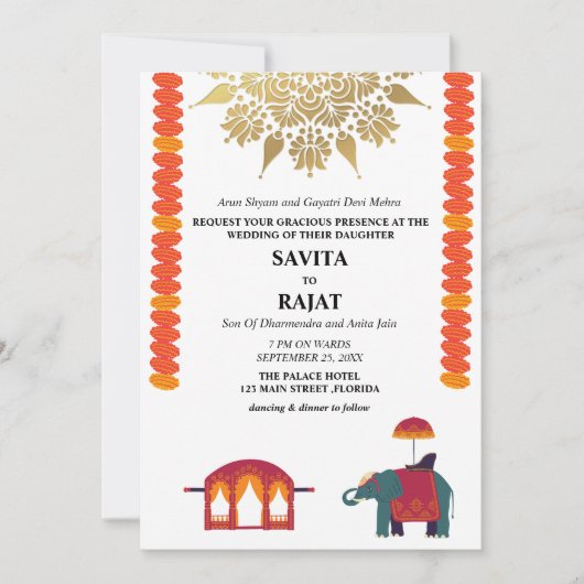 Invitation Mariage indien moderne et créatif (Devant)