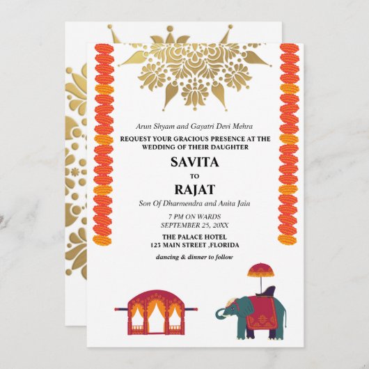 Invitation Mariage indien moderne et créatif (Devant / Derrière)
