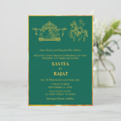 Invitation Mariage indien moderne vert émeraude  (Debout devant)