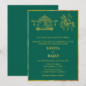 Invitation Mariage indien moderne vert émeraude  (Devant / Derrière)