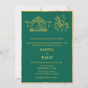 Invitation Mariage indien moderne vert émeraude