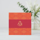 Invitation Mariage Indien Motif Batik Rouge Et Orange (Debout devant)