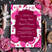 Invitation Mariage indien Motif rose chaud