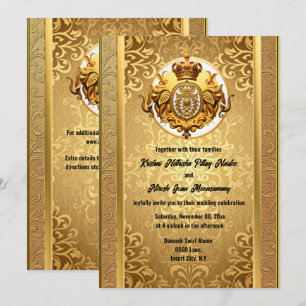 Invitation Mariage indien or noir éléphants damask élégant
