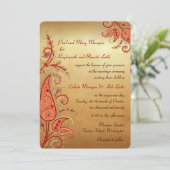 Invitation Mariage indien Paisley Floral Gold Red Orange (Debout devant)
