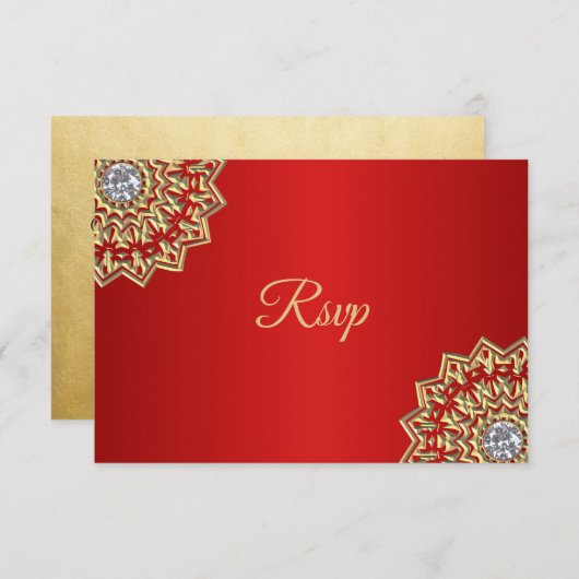 Invitation Mariage indien personnalisé Mandala RSVP Or Rouge (Devant / Derrière)
