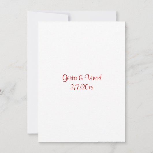 Invitation Mariage indien rouge et blanc (Dos)