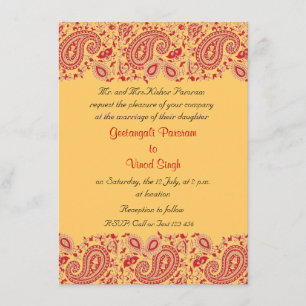 Invitation Mariage indien rouge et or