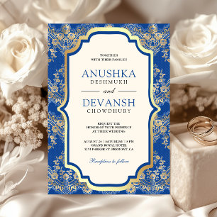 Invitation Mariage Indien Royal Blue et Doré Brodé
