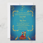 Invitation Mariage indien Royal Golden Peacock Turquoise (Devant)