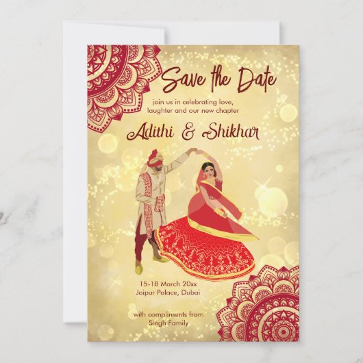 Invitation Mariage indien sauver la date marron et or (Devant)