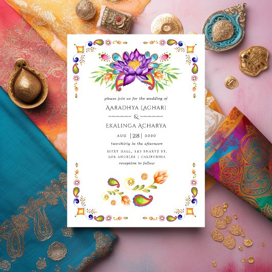 Invitation Mariage indien tendance Floral Paisley