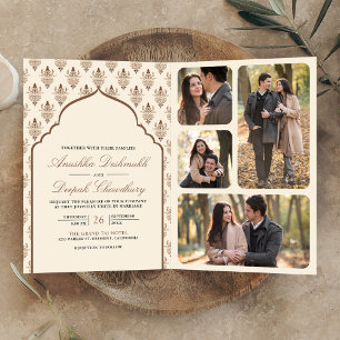 Invitation Mariage indien tout-en-un Crème marron Ikat