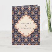 Invitation Mariage indien tout-en-un Ikat orange violet (Devant)