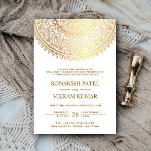 Invitation Mariage indien traditionnel Mandala en or blanc