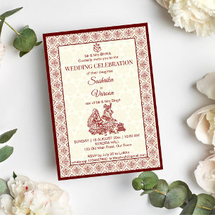 Invitation Mariage indien traditionnel maroon mandala motif