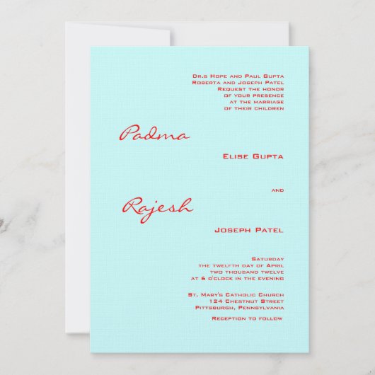 Invitation Mariage indien Turquoise et Red Paisley (Devant)