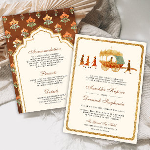 Invitation Mariage indien vintage Royal Queen Gold Chariot