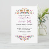 Invitation Mariage indien violet fleur (Debout devant)