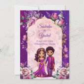 Invitation Mariage indien violet rose rose mignon couple nupt (Devant)