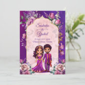 Invitation Mariage indien violet rose rose mignon couple nupt (Debout devant)