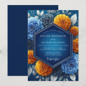Invitation Mariage Indigo Ambre Vibrant (Devant / Derrière)